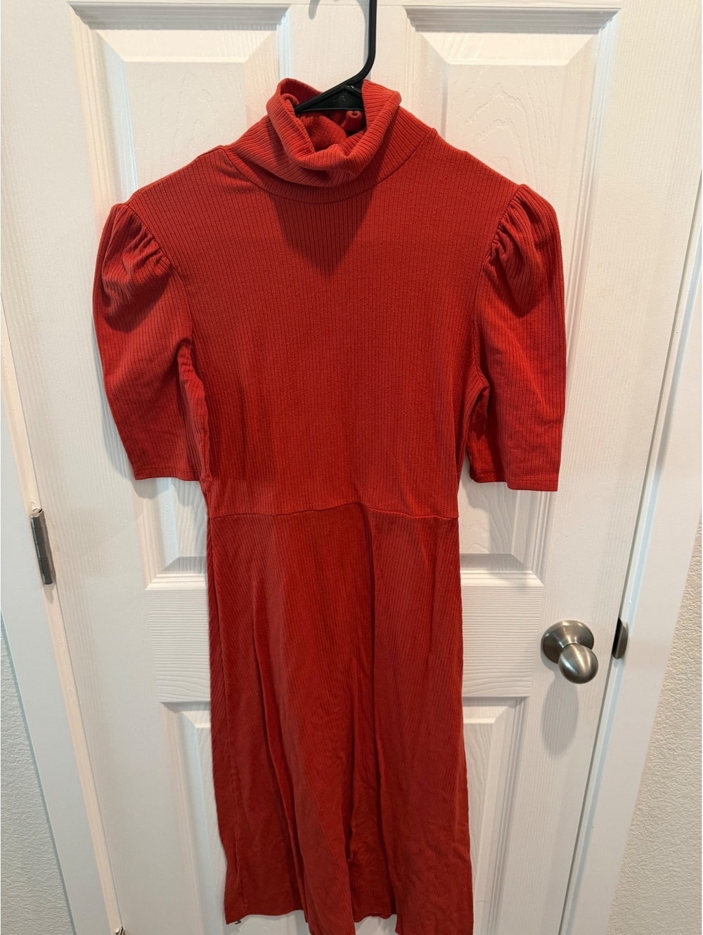 Zara red ribbed mock neck midi dress